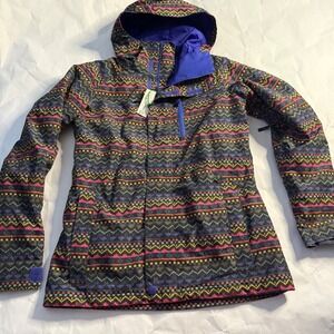 Burton Womens Dryride Snowboard Ski Jacket Multicolored Aztec Purple Geo‎ Print